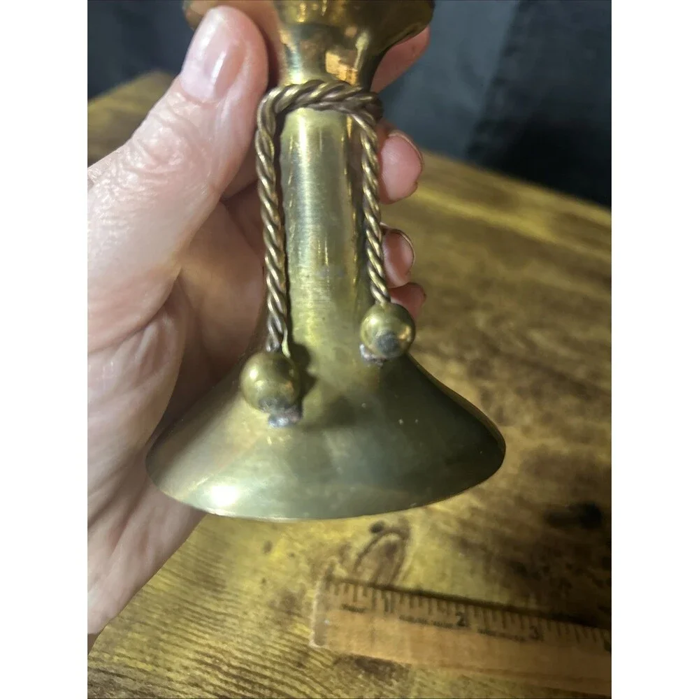 Brass Candlestick Candle Holder Corded Twisted Rope & Ball Detail 3.5” Vtg India